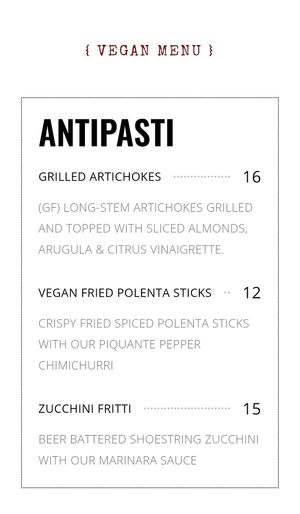 App Menu at Frankie's in Lenox