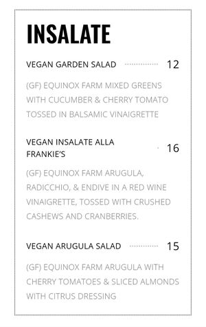 Salad Menu at Frankie's in Lenox