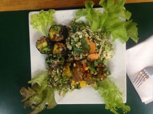 Delicious! Tofu curry, nori roll?? and salads. all the layers. at Snoogies Health Bar in Cairns