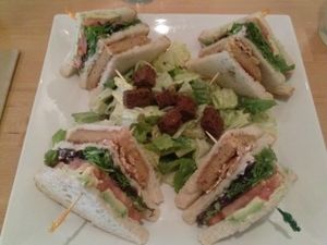 club sandwich and Caesar salad at Real Food Daily in Santa Monica