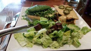 Veggie burger with the works. at Real Food Daily in Santa Monica