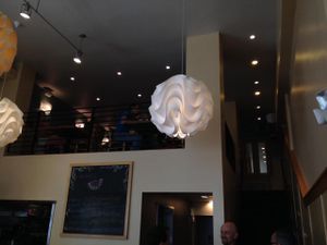 extra seating up in the loft area  at Real Food Daily in Santa Monica