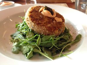 Sea Cake (excellent dish!) at Real Food Daily in Santa Monica