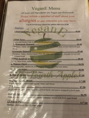 Partial menu  at VeganE & Saint Vegan in South West London