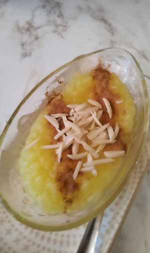 Saffron rice pudding at VeganE & Saint Vegan in South West London