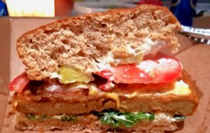 Chickin burger, cut in half 🤤 at VeganE & Saint Vegan in South West London