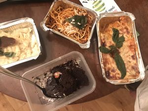 Vegan brownie, mac & cheese, spaghetti and lasagne - was really tasty!  at VeganE & Saint Vegan in South West London