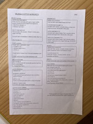 Menue at Mukka Coffee in Mallorca