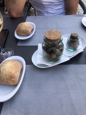 Bread with olives, oil and salt  at Incomum in Sintra