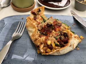 Vegan burrito - unfolded when I cut it, but came as a regular burrito😉 at Abigail's Cafe in Lagos