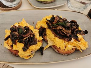 Scrambled eggs and mushrooms toast at Abigail's Cafe in Lagos