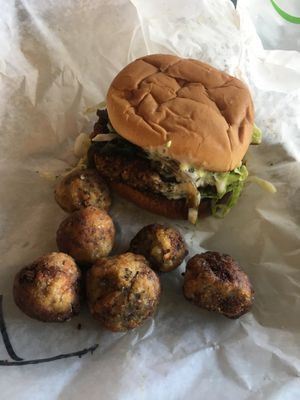 Torta y croquettes  at Dirt Burger in Des Moines