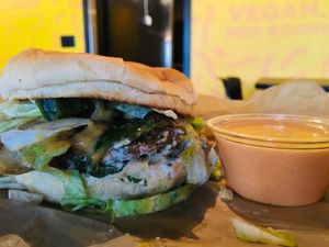 Bombay Burger like a boss! at Dirt Burger in Des Moines