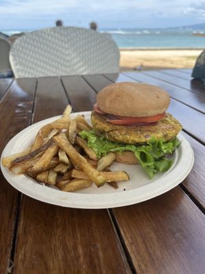 Vegan burger at Barefoot Beach Cafe in Honolulu
