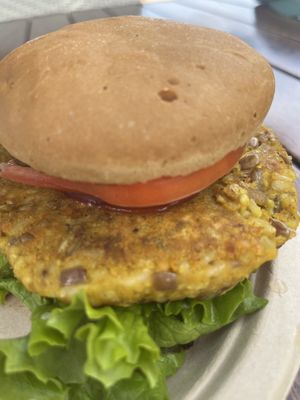 Vegan burger patty at Barefoot Beach Cafe in Honolulu