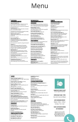 Full menu  at Barefoot Beach Cafe in Honolulu