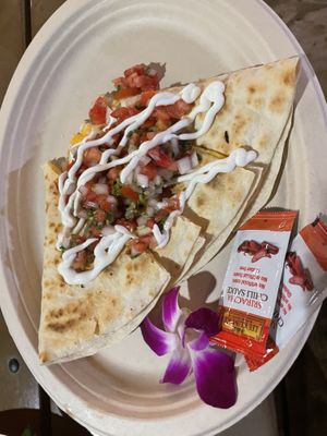 They have both vegan and regular cheese quesadillas on the menu so be sure you’re asking for the right one if you’re nondairy   at Barefoot Beach Cafe in Honolulu