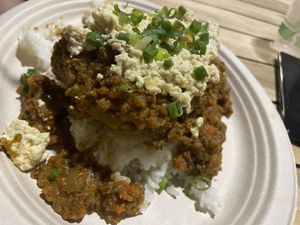 Vegan loco moco   at Barefoot Beach Cafe in Honolulu