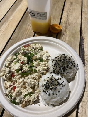 Vegan tofu scramble and orange juice   at Barefoot Beach Cafe in Honolulu