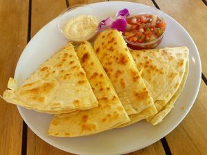 Vegan quesadilla at Barefoot Beach Cafe in Honolulu