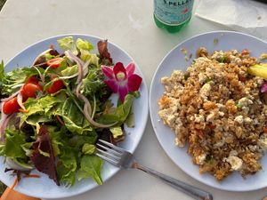 Green Salad and Tofu fried rice at Barefoot Beach Cafe in Honolulu