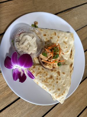 Vegan quesadilla with a side of tofu  at Barefoot Beach Cafe in Honolulu
