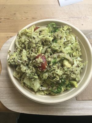 Build your own bowl with iceberg lettuce, quinoa, tomatoes, onions, couscous, broccoli, tofu, avocado, and cashew avocado dressing  at Local Green in Athens