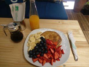 Vegan pancakes with fruits at Eco Brunch in Arequipa
