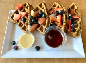 Chickpea waffles  at Delicious Raw Kitchen and Juice Bar in Miami Beach