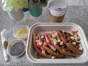 Vegan waffles? Yes, please! at Delicious Raw Kitchen and Juice Bar in Miami Beach