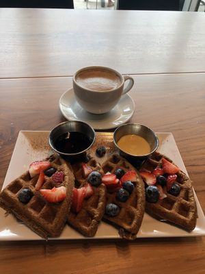 🧇🍓☕️ at Delicious Raw Kitchen and Juice Bar in Miami Beach