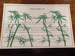 Placemat at Veggie Heaven in Denville