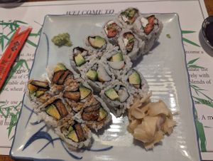 Eel Avocado, California, and Philadelphia rolls at Veggie Heaven in Denville