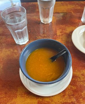 Pumpkin soup - says it’s a 2 person portion but I got it for myself. I can see 2 people sharing this if they also eat a lot of other things.  at Veggie Heaven in Denville