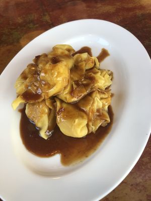 A11 湖南抄手 hunan dumpling ( steamed wontons topped with spicy peanut butter sauce)   at Veggie Heaven in Denville