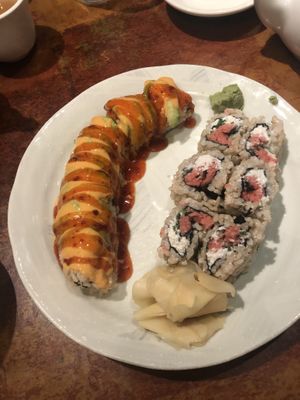 spicy tuna roll and philadelphia roll at Veggie Heaven in Denville