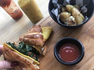 Croissant sandwich at The Pitted Date in Tulum