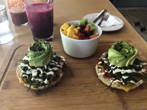 Begalwich and Red mixed juice  at The Pitted Date in Tulum