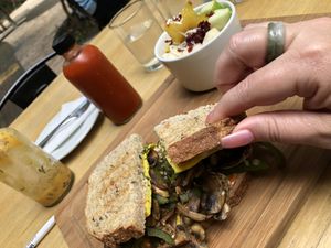 Breakfast Panini with fruit bowl substitute  at The Pitted Date in Tulum