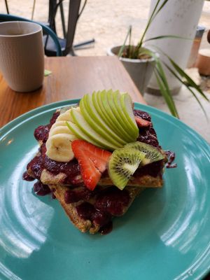 Waffles at The Pitted Date in Tulum