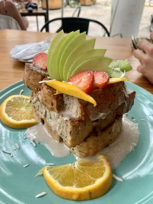 French toast (with the panini bread since they had run out of brioche)  at The Pitted Date in Tulum