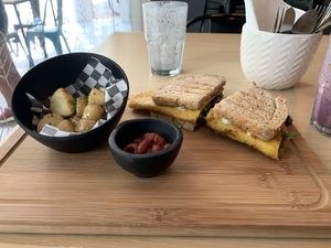 Yummy vegan egg at The Pitted Date in Tulum