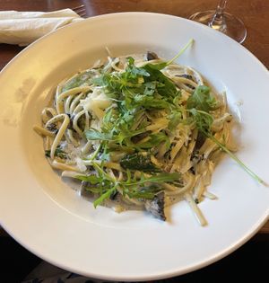 Mushroom and spinach linguine at Fern Cottage in Pitlochry
