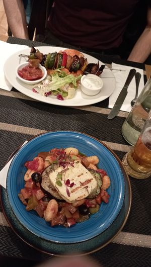 Only vegan (friendly) mains: Gnocchi with tofu and grilled veggies (with non vegan Tzatziki) at Fern Cottage in Pitlochry