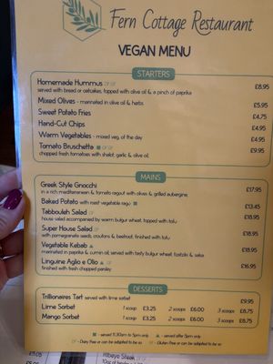 Vegan menu available as of September 2025  at Fern Cottage in Pitlochry