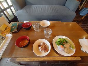 Soup, Japanese curry with rice and my buffet picked items. at Ohara Riverside Cafe Kirin  in Kyoto