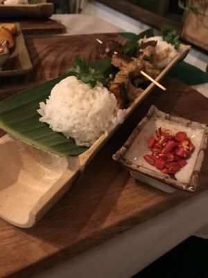Tempeh sate with fresh chili at FYM in Siem Reap