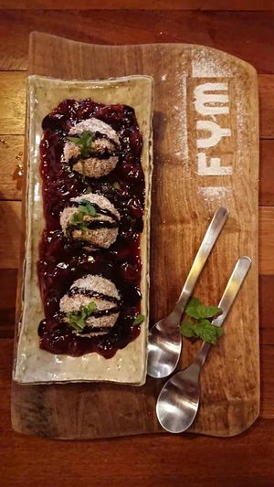 coconut cherry balls at FYM in Siem Reap