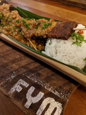 Sate with peanut sauce and rice! at FYM in Siem Reap