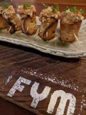 King oyster mushroom rolls... So so so good at FYM in Siem Reap